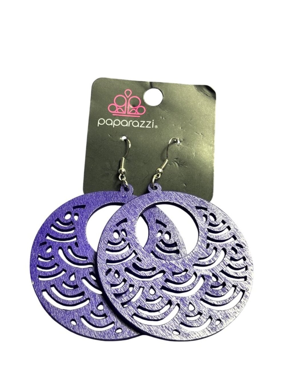Paparazzi Purple Wooden Hoop Dangle Earrings 2.5 inches New